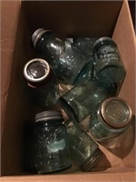 Collection of blue canning jars