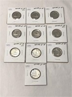 10- 1951 Refinery Canadian 5 Cent Coins