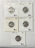 5- 1977 Low 7 Canadian 5 Cent Coins