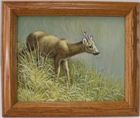 Deer in Tall Grass, Oil on Canvas