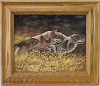 Two Wolves Running, Oil on Canvas
