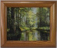River in Green Woods, Oil on Canvas
