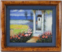 Flowers/White Houses, Oil on Canvas