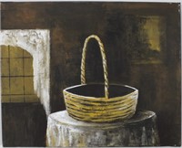 Untitled, Basket on Round Table, Oil on Canvas