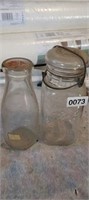 VINTAGE MILK BOTTLE WITH PAPER CAP & BALL JAR