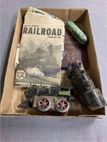 METAL TOY TRAIN CARS, RR SHOP RAGS, RR BOOKLETS