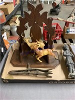 WOOD SHELF, DEER FIGURES, OTHER MISC