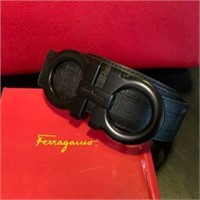 NIB Ferragamo unisex black belt in box sz 38”