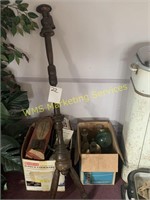 Wooden Lamp Post, Glass Jars, Iron & Misc.