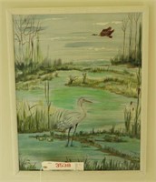 Lot #3538 - Original Oil on canvas of heron and