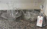 Lot #3553 - Glass decanter, punch bowl and cups,