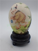 VTG Asian Hand Painted Egg Child playing ball