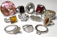 Lot Silver Rings Pink Red Orange Clear Stones