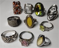 Lot Silver Rings Pink Yellow Red Stones