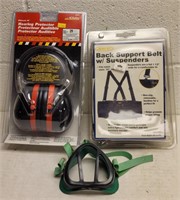 Safety equipment back support ear protection and