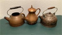 (3) Vintage Copper Tea Pots