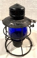 Wabash RR Lantern with Cobalt Blue Globe