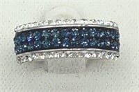 Blue Crystal Silver Plated Ring Sz 8