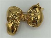 Vintage MONET 3D Bow Ribbon Shiny Gold Brooch