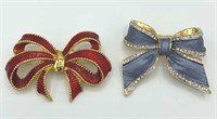 Lot of 2 Fancy Christmas Ribbon Bow Brooches