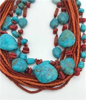 Bold Faux Turquoise Coral Chunky Beaded Multi
