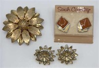 Vintage SARAH COV Flower Earrings, Brooch & NOS