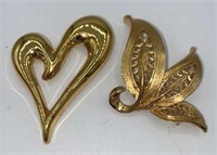 Lot of 2 MONET Gold Tone Brooches