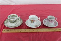3 Demi Tasse Tea Cups & Saucers