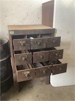 Metal library 9 drawer cabinet with contents