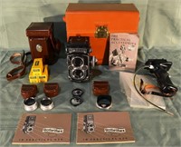 Rolleiflex 3.5F Model 3 TLR camera with accessorie