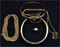 14kt white gold ring, gold filled bangles, necklac