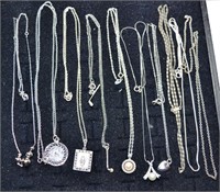 10 sterling silver necklaces, 36g tw