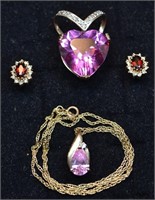 14kt gold lot: garnet and diamond earrings 2.5g, 1