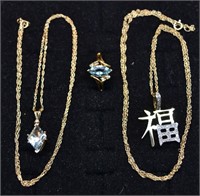 14kt gold lot: marquis aqua & diamond ring, 18" &