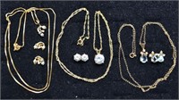 Three 14kt gold necklace/earring sets: 2 w/ aqua,