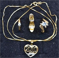 10kt gold lot: 22" chain w/ heart pendant, diamond