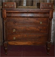 Ca. 1840 American  flame mahogany veneer 6 drawer
