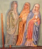 Painted wood cutout depicting 3 robed women, appro