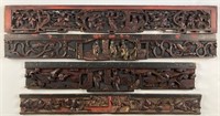 4 Chinese carved wood and lacquered transoms, larg