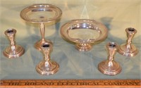 4 sterling silver weighted candlesticks, 2 weighte