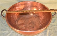 Large copper bowl with iron handles, 18" dia.
