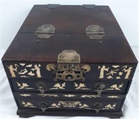 Chinese carved hardwood 3 drawer vanity chest with