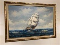 Seth Miller clock and canvas ship art