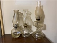 3 vintage oil lamps clear glass
