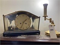 mid century clock and brass lamp