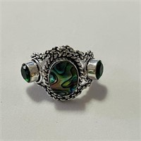 Sterling Silver Green Gemstone Ring Size 7