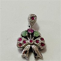 .85ctw Ruby and Emerald Sterling Bow & Heart