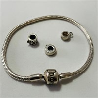 Pandora Bracelet with (3) Sterling Charms