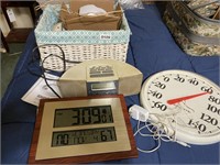 outdoor thermometer clock, basket