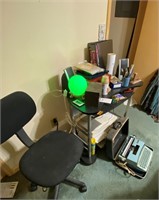 desk, chair, light, typewriter, printer misc.